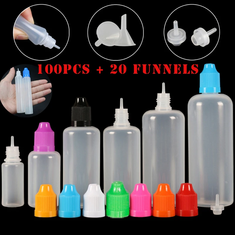 Juice Bottle Dropper - 100 قطعة 3/5/10/15/20/30/50/100/120 مللي فارغة LDPE